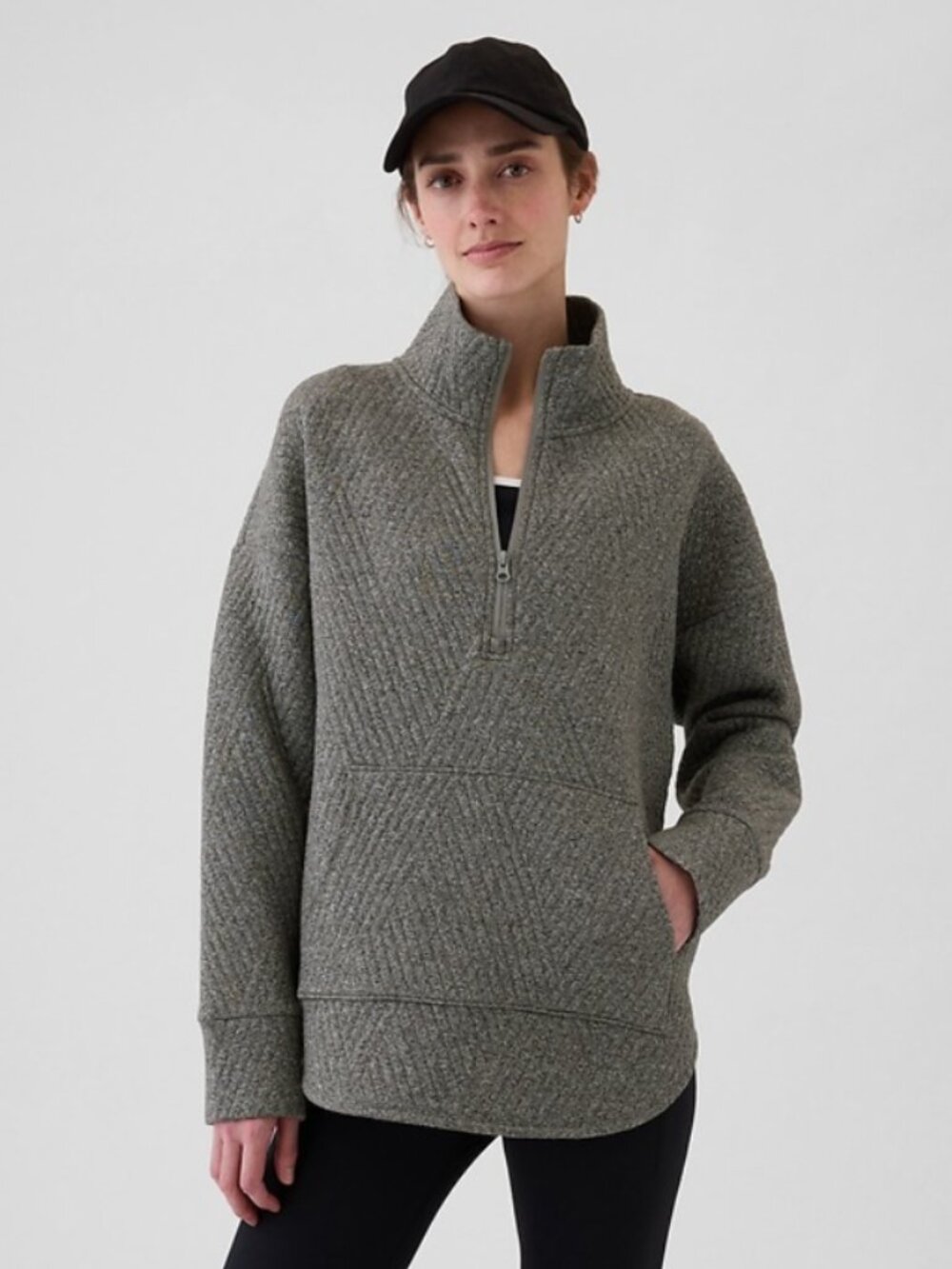GapFit Quilted Jacquard Half-Zip Pullover New Heather Gray Womens Size Large NWT